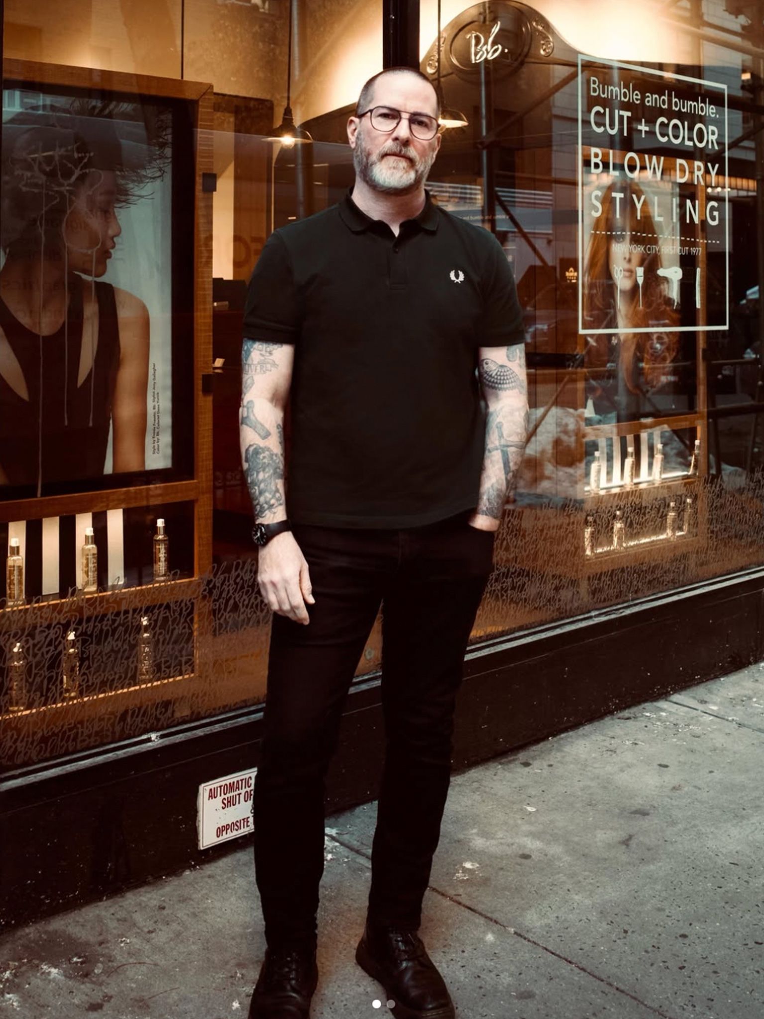 David Anthony Hiller standing outside the Bumble and bumble storefront.